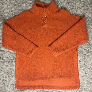 Rust Sherpa Fleece Pullover Snap Neck Cozy Sweater
